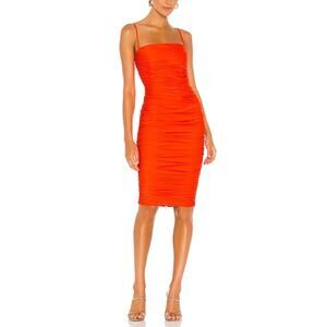 Nookie Ruched Tangerine Cooper Midi Dress Size M NWT